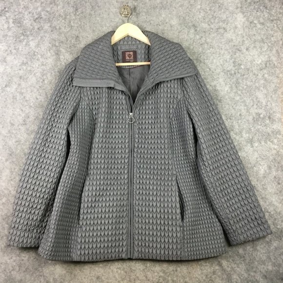 Anne Klein Coat Womens XL Quilted Textured Filled Insulated Gray Pockets Zip Up - Picture 1 of 13